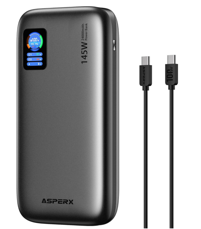 Повербанк швидка зарядка AsperX 24000mAh PD 145W Сірий