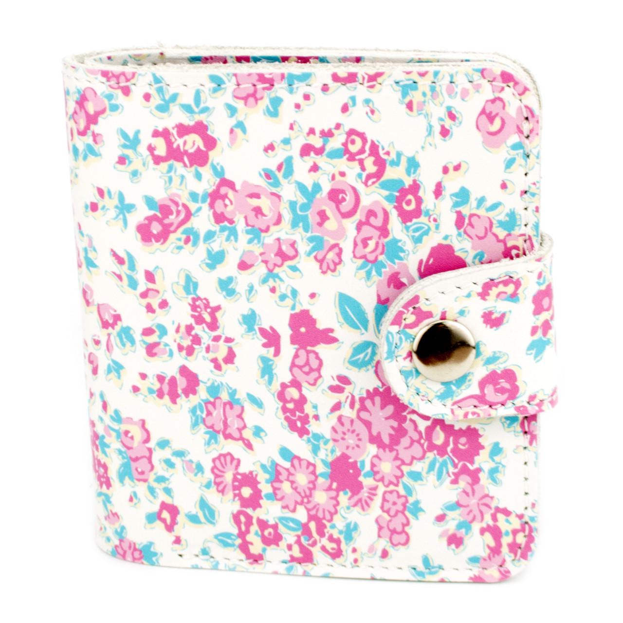 Женский кожаный мини-кошелек София в цветок Белый