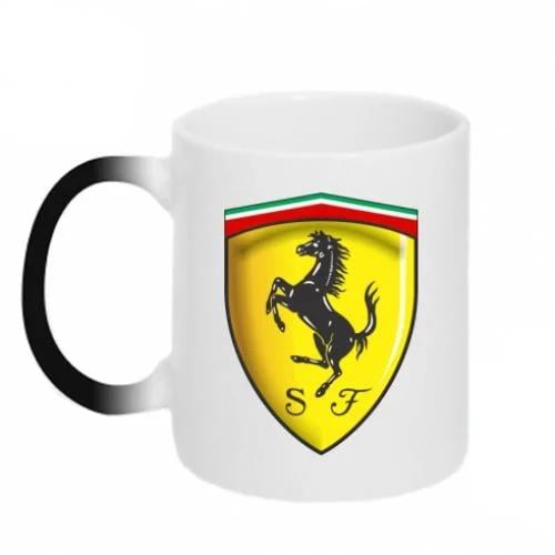 Чашка керамическая хамелеон Ferrari 3D Logo 320 мл Черно-белый (344555-17-37476)