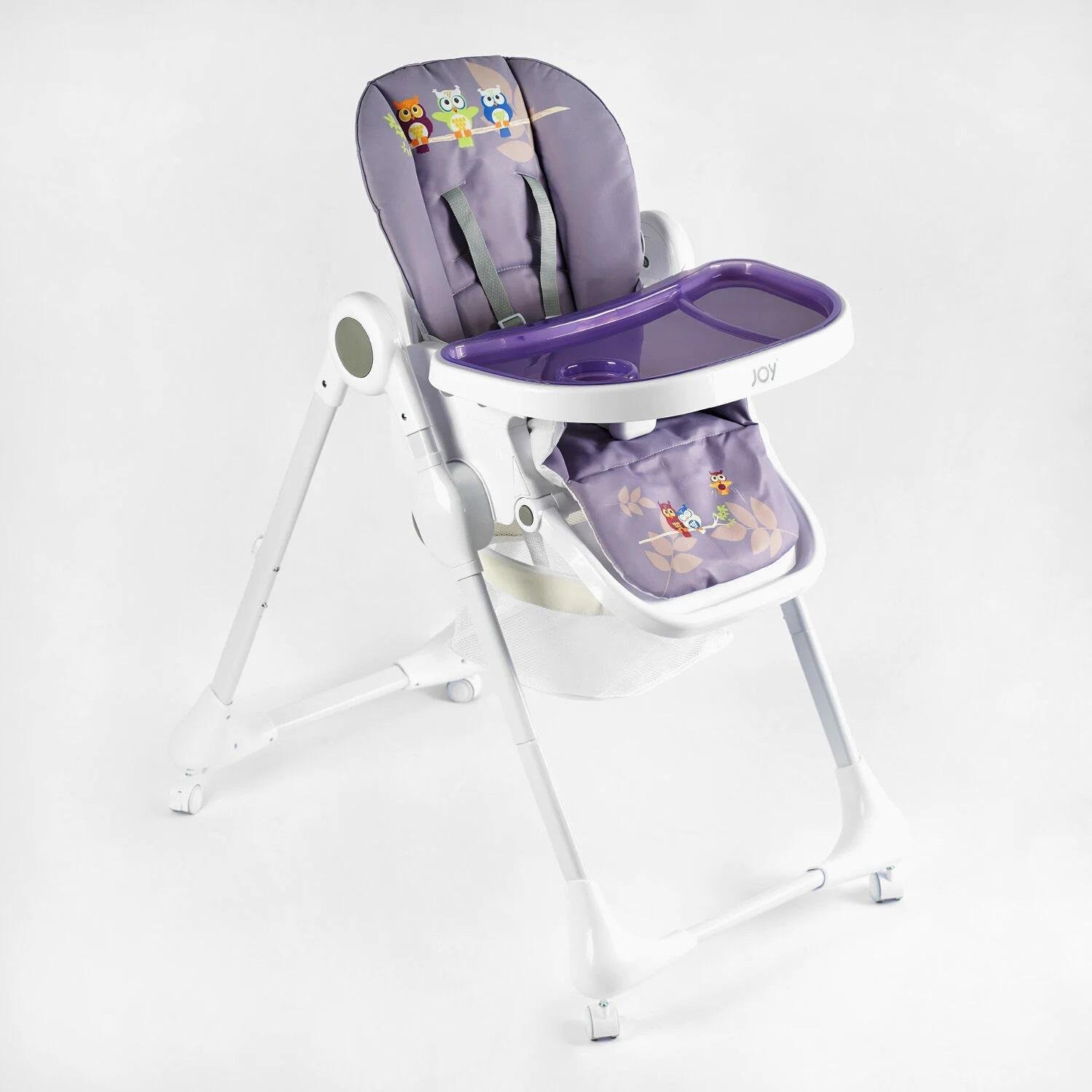 Стульчик для кормления Joy мягкий чехол ПВХ/4 колеса/корзина White/Purple (145029)