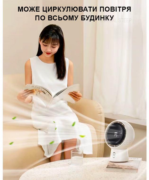 Вентилятор настольный портативный аккумуляторный без лопастей с пультом и таймером Type-C Белый - фото 6