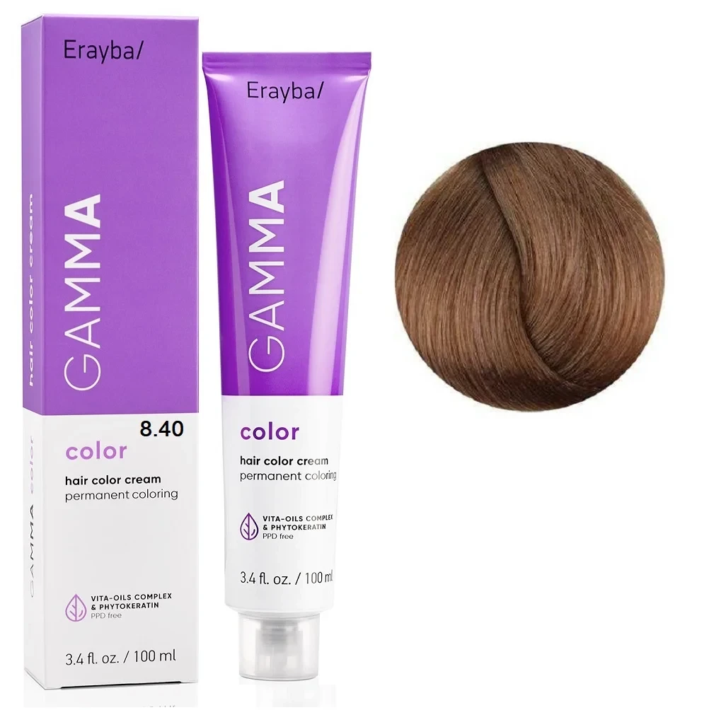 Краска для волос перманентная Erayba Gamma Color Cream 8/40 Светлый медный блонд 100 мл