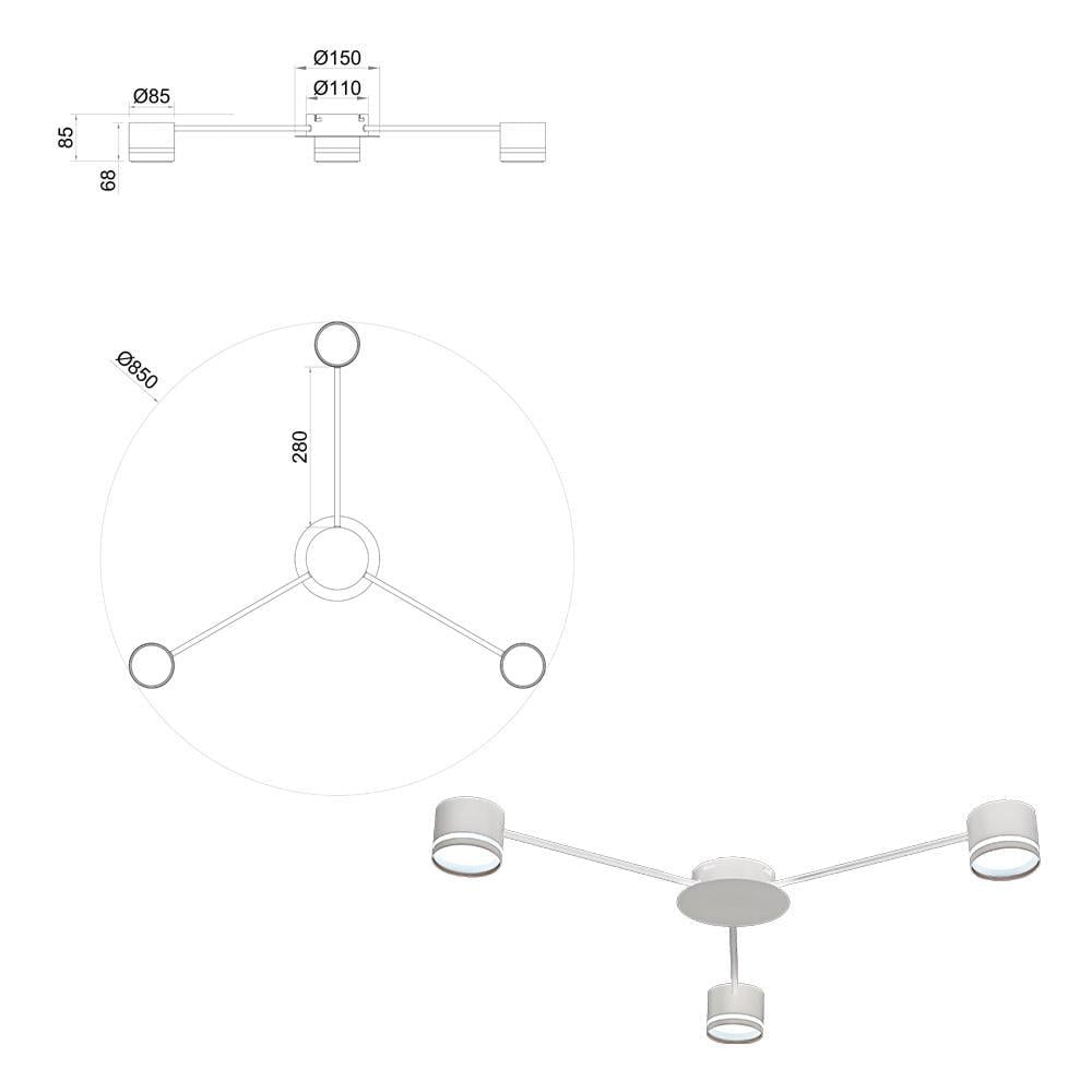 Люстра ESLLSE GUSTAV 3xGX53 R з 3 лампами 850x85 мм Білий (10495-1) - фото 6