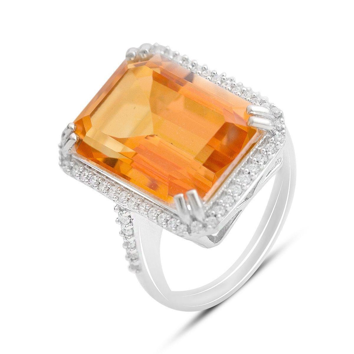 Кольцо серебряное LoveR с золотым кварцем в прямоугольной огранке р. 17,5