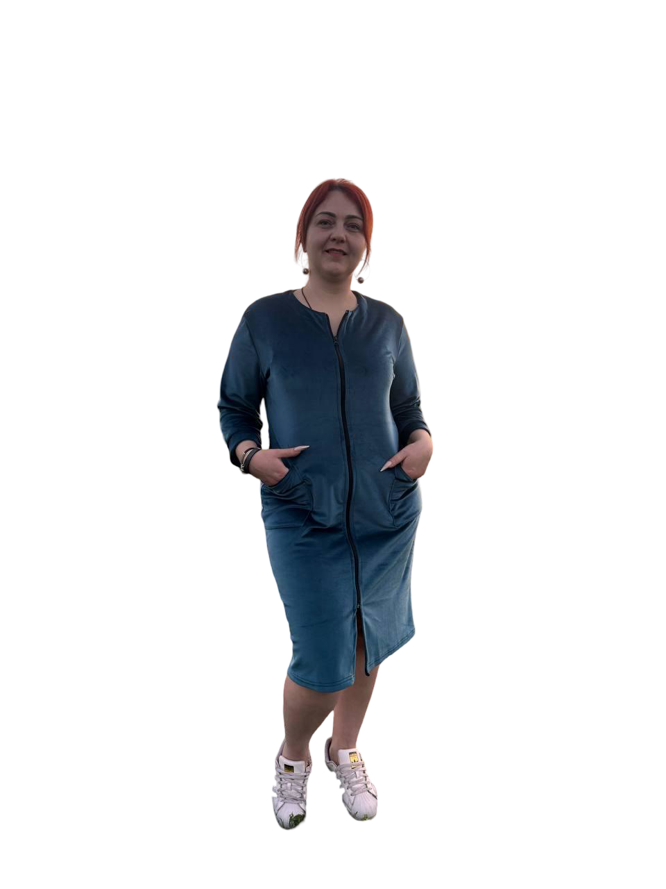 Халат женский велюровый теплый на молнии р. 54 Синий (П4К-batal-velur25-002-02)