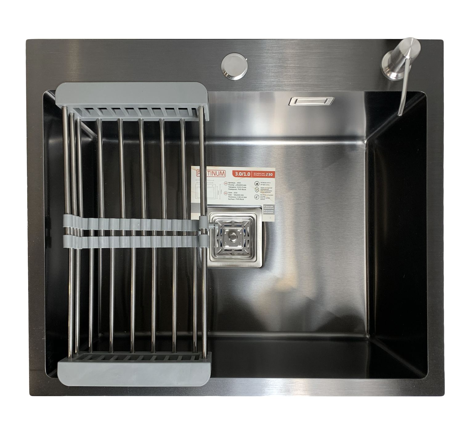 Мойка для кухни Platinum Handmade 50x45 с PVD поверхностью + корзина/дозатор/сифон Черный (56a9a334)