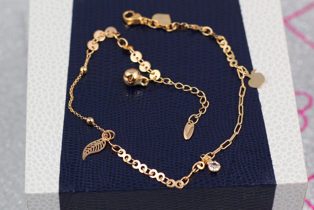 Браслет на ногу Xuping Jewelry с подвесками камешек/яблочко/листик 24 см 3 мм Золотистый (1563339674)