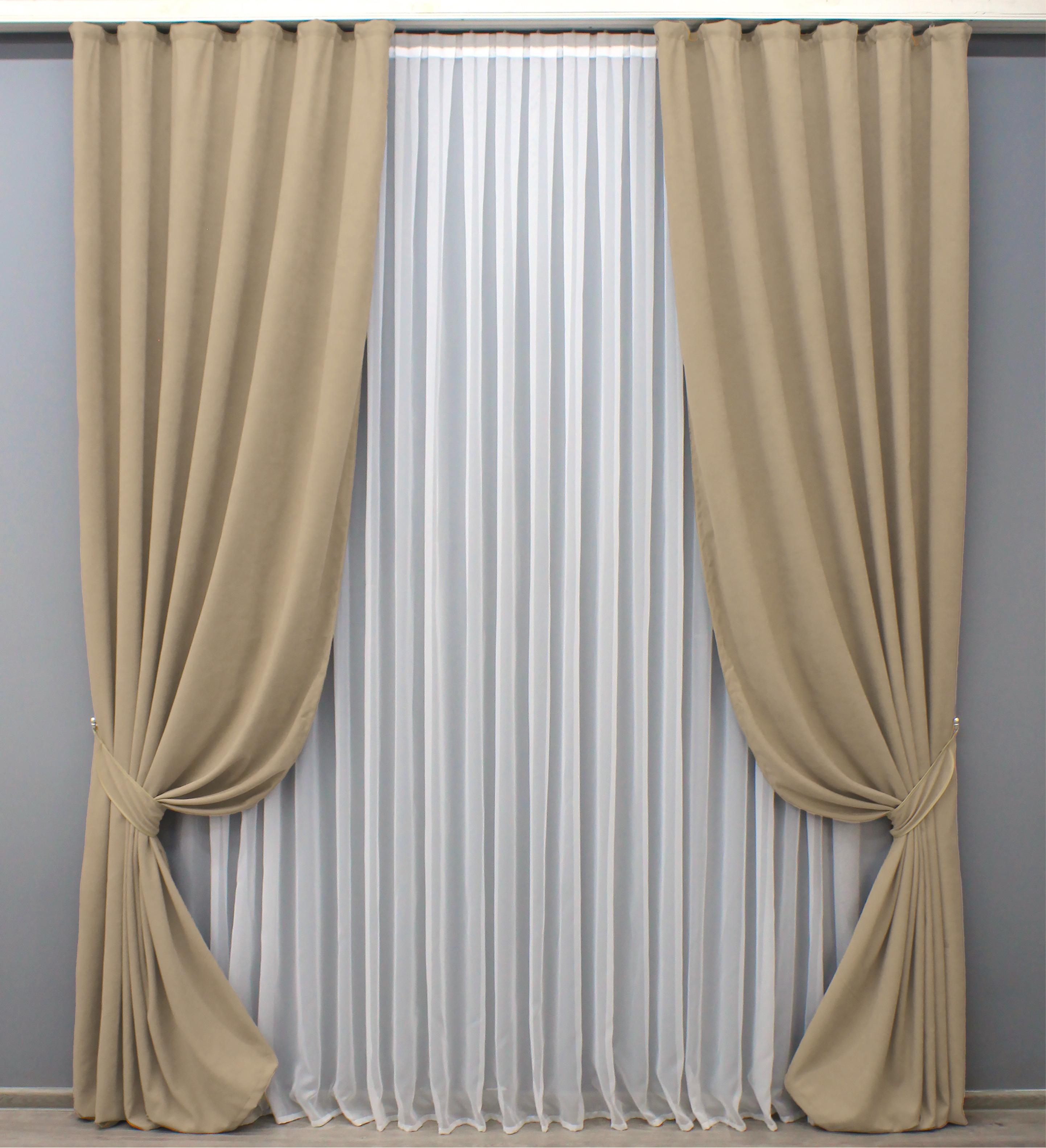 Комплект штор VR-Textil Petek YL №1800ш мікровелюр 150х295 см 2 шт. Бежевий (33-0774)