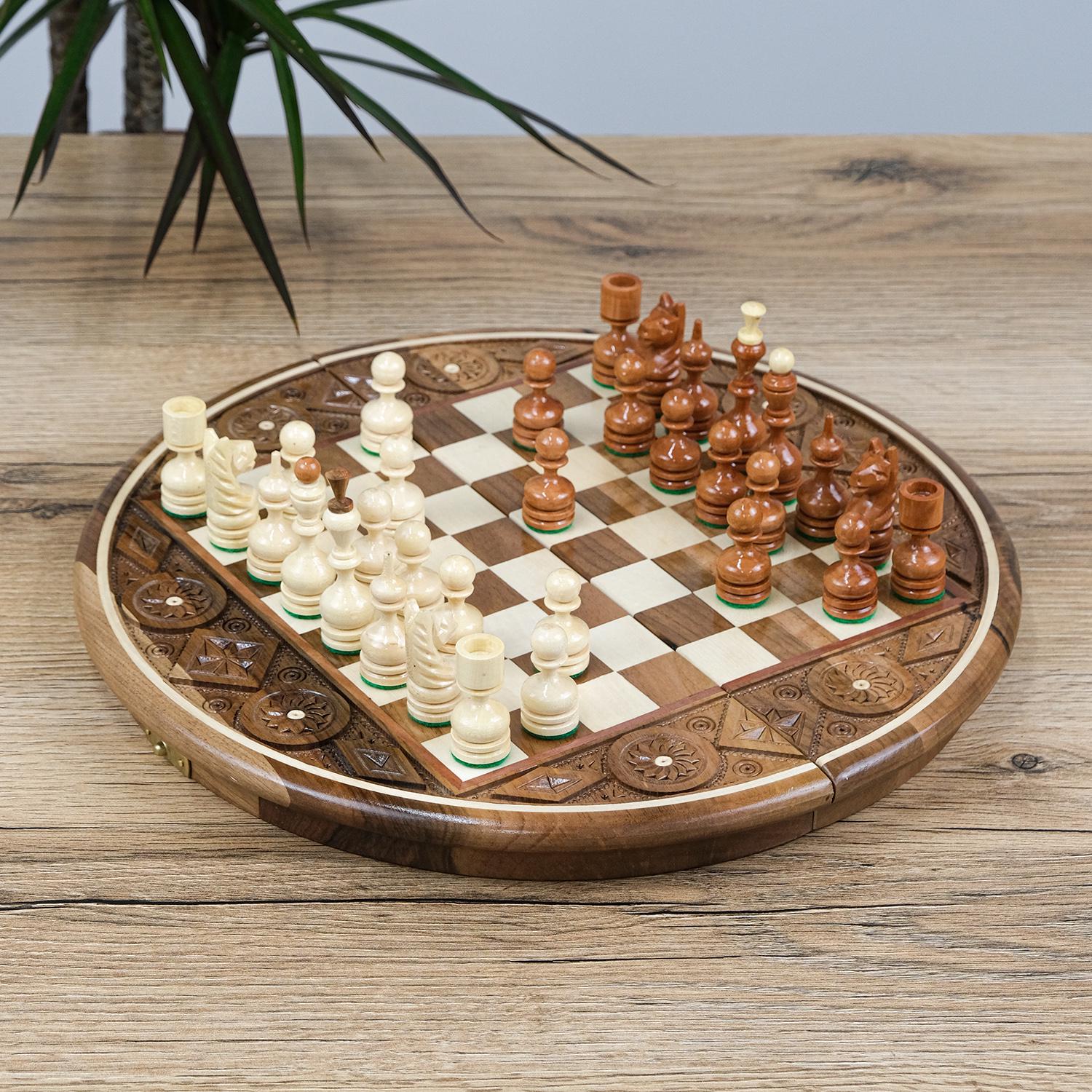 Шахматы деревянные круглые Гранд Презент СН 100-1 Элегантный орех 350х350 мм (24435)