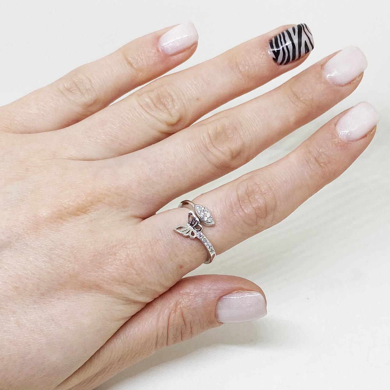 Каблучка срібна Метелик з кубічним цирконієм р. 16 2,32 г (1801232378)