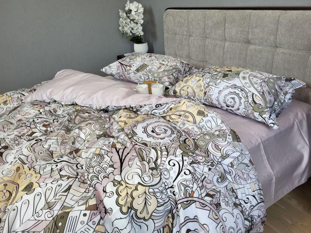 Комплект постельного белья на резинке PEONIES сатин Premium полуторный/наволочки 50х70/70х70 см (6276)