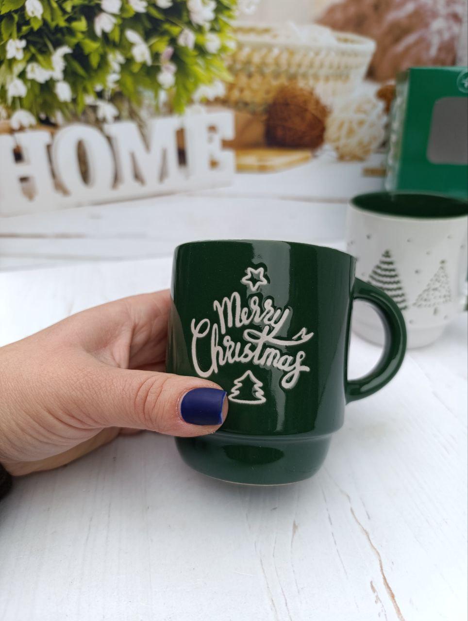 Набір чашок новорічних Limited Edition кераміка 2 шт. 320 мл Білий з зеленим (TRSC-BH5019) - фото 4 Набір чашок новорічних Limited Edition кераміка 2 шт. 320 мл Білий з зеленим (TRSC-BH5019) - фото 4