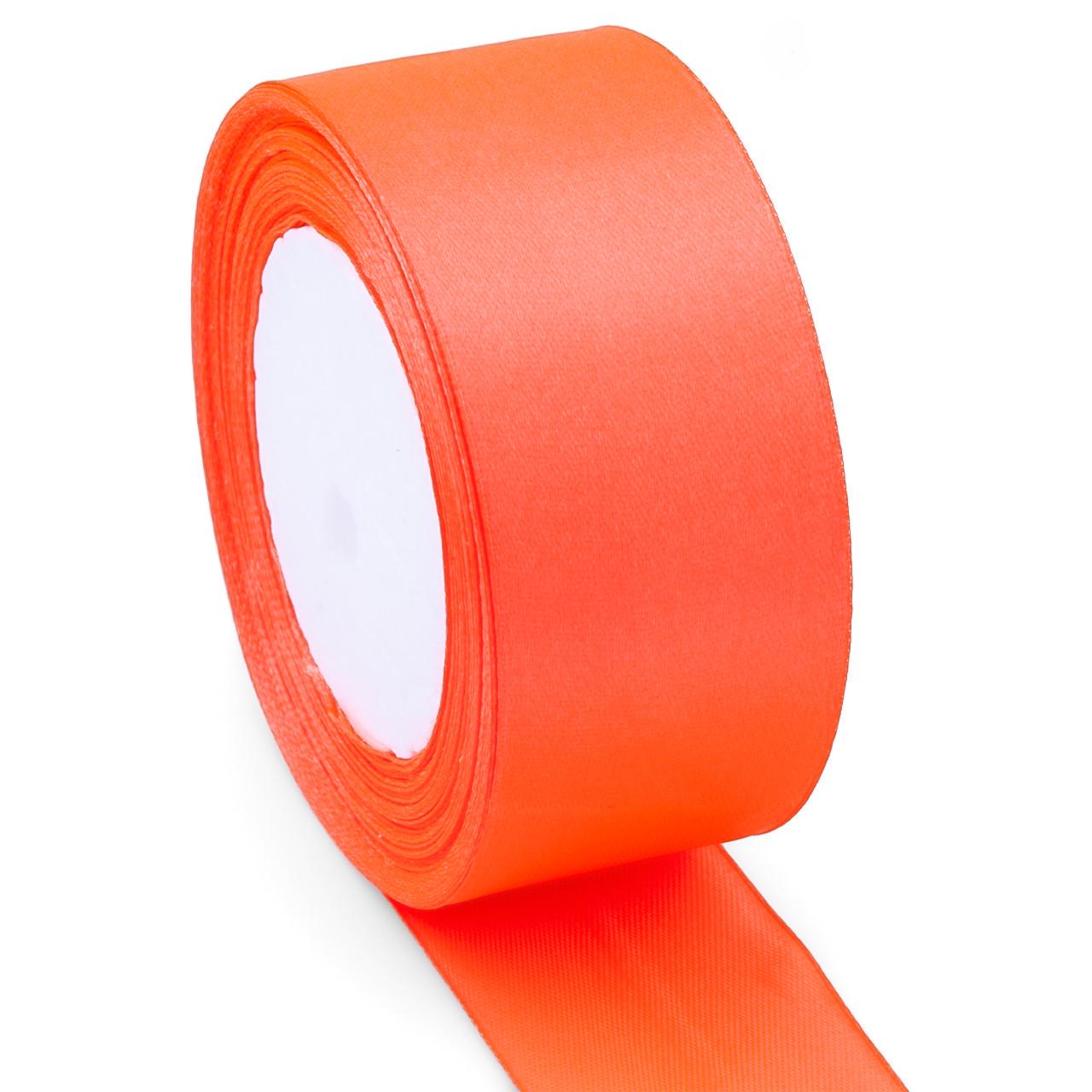 Лента атласная 4 см 1 рулон 23 м Оранжево-розовый неон (ЛТ0040а83)