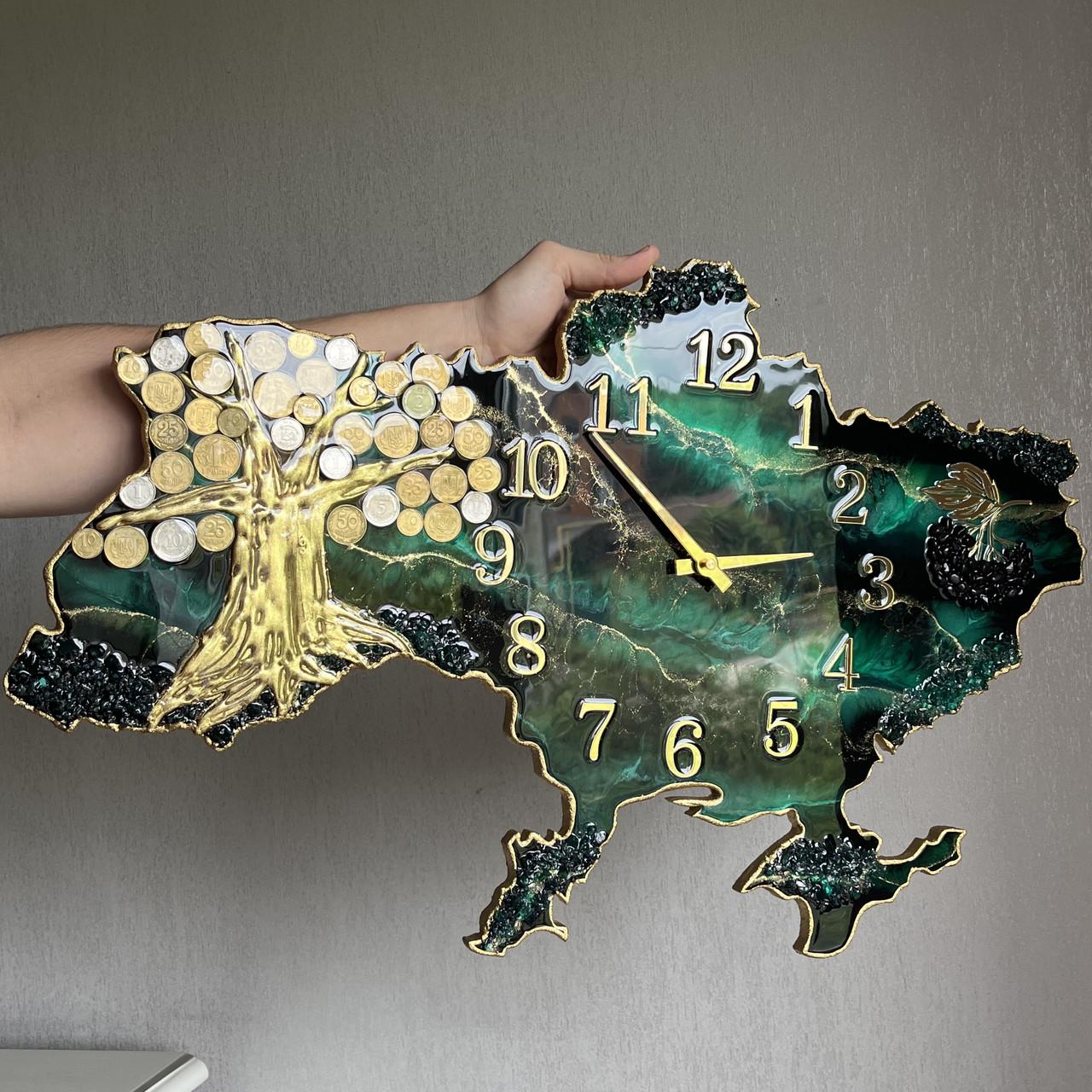 ᐉ Часы настенные из эпоксидной смолы Карта Украины с денежным деревом ...