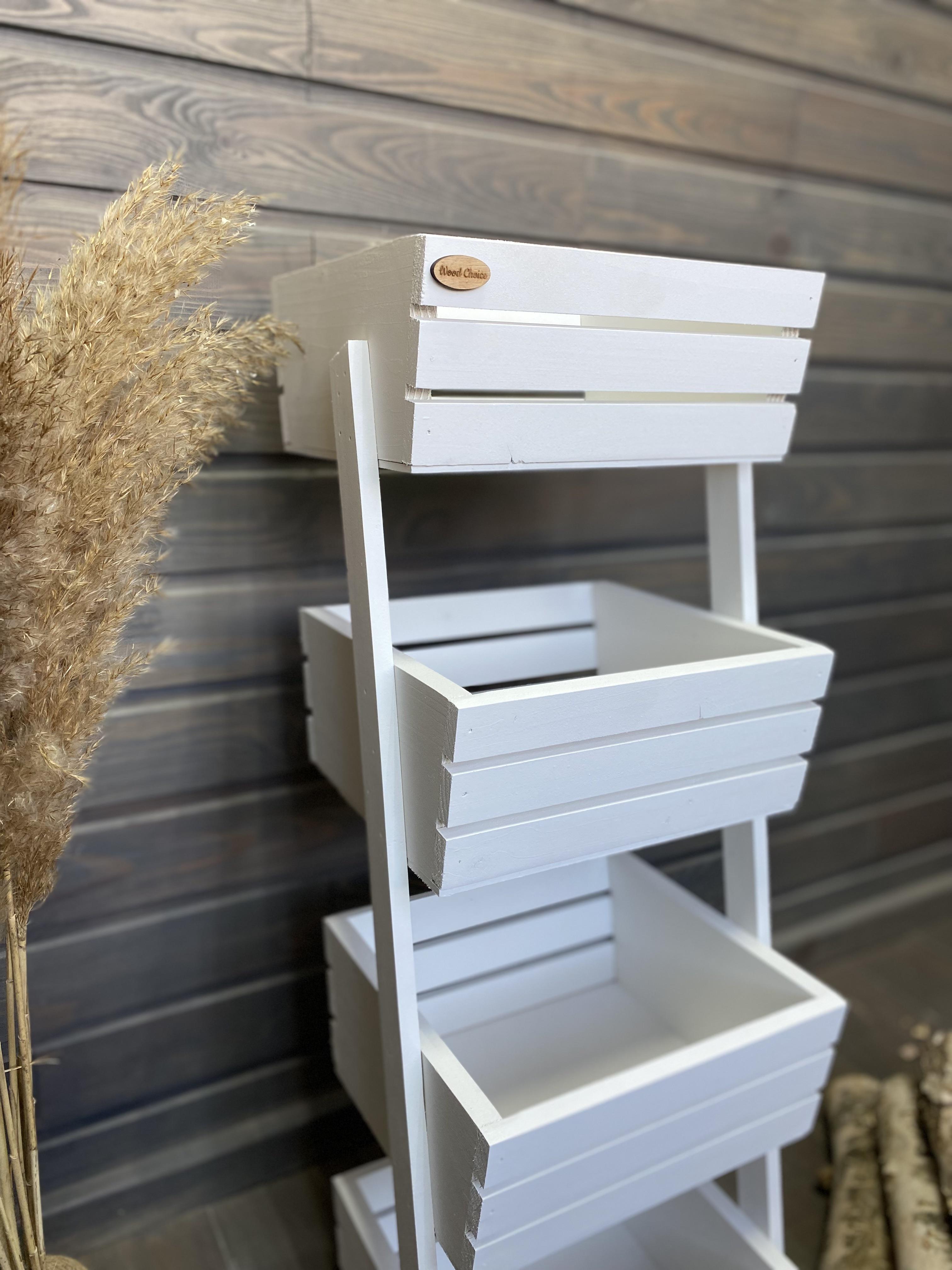 Ящик-стелаж для овочів/фруктів дерев'яний 4 яруси Білий (211) - фото 5 Ящик-стелаж для овочів/фруктів дерев'яний 4 яруси Білий (211) - фото 5