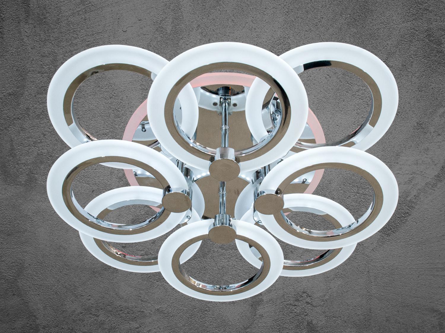 Люстра Led з колами та підсвічуванням A8022-4+4HR-LS 90W на 13 м2 Хром (1466490574) - фото 1 Люстра Led з колами та підсвічуванням A8022-4+4HR-LS 90W на 13 м2 Хром (1466490574) - фото 1