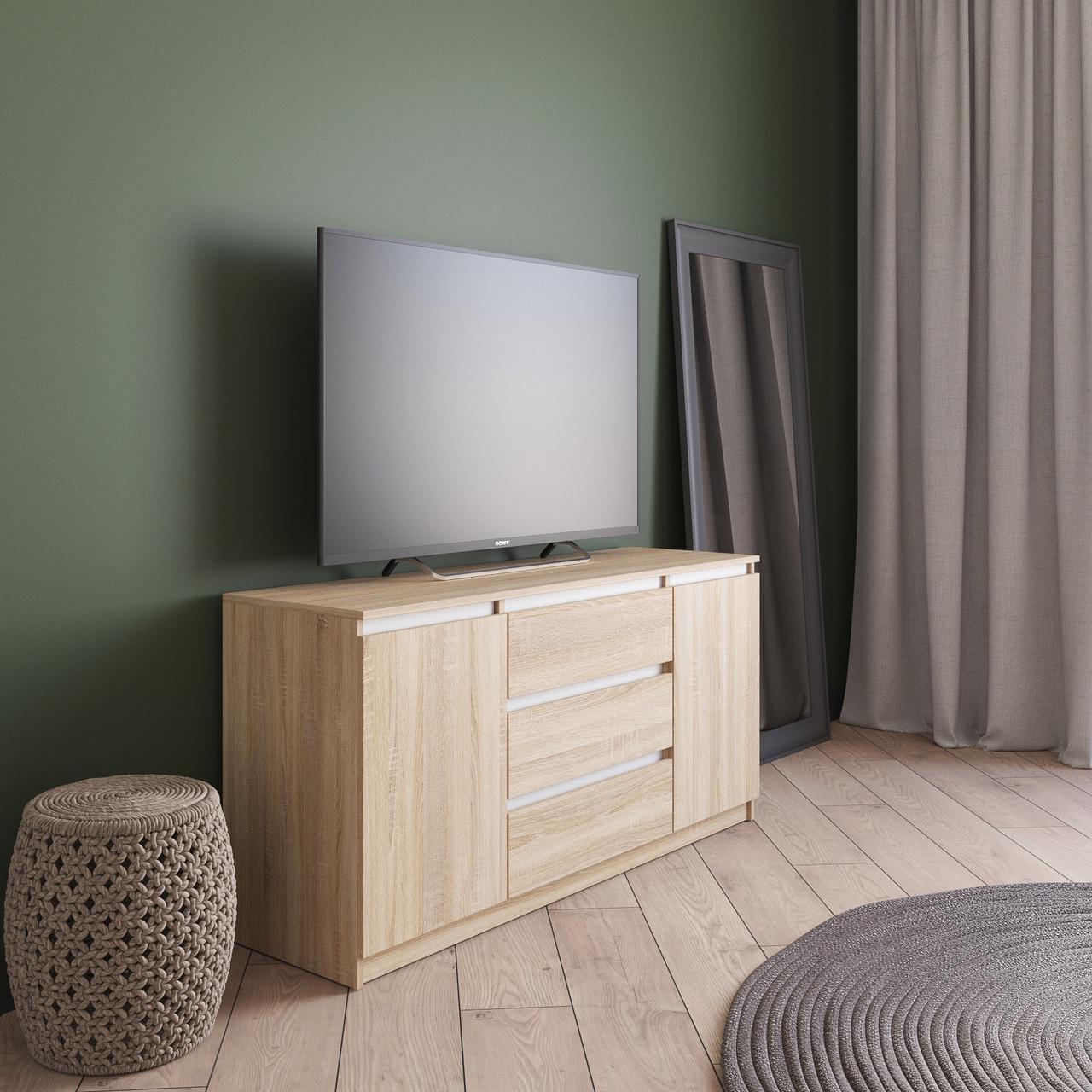 Комод VAYS з 3 шухлядами та 2 відділеннями з полицями 140х40х75 см Дуб сонома/Білий (30778078)