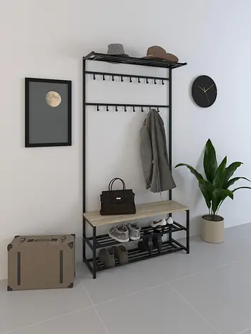 Прихожая металлическая SUNRISE-3-100 см Черный/Сонома Прихожая металлическая SUNRISE-3-100 см Черный/Сонома