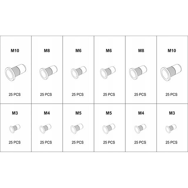 Комплект алюминиевых и стальных резьбовых заклепок Vorfal M3-M10 MIX 300 ед. (V09012) - фото 3