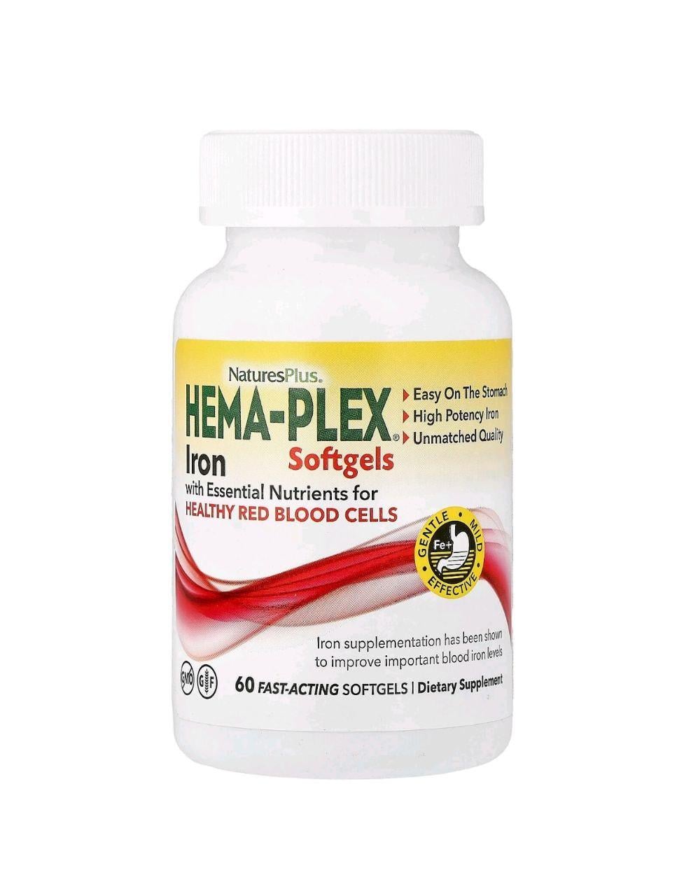 Железо Natures Plus Hema-Plex Iron 60 вегетарианских капсул быстрого действия (70016NP)