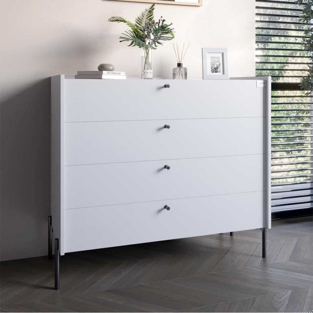 Комод с 4 ящиками Lion Wood с черными ножками 100х90х45 см Нимфея Альба (000-000-1950) - фото 1 Комод с 4 ящиками Lion Wood с черными ножками 100х90х45 см Нимфея Альба (000-000-1950) - фото 1