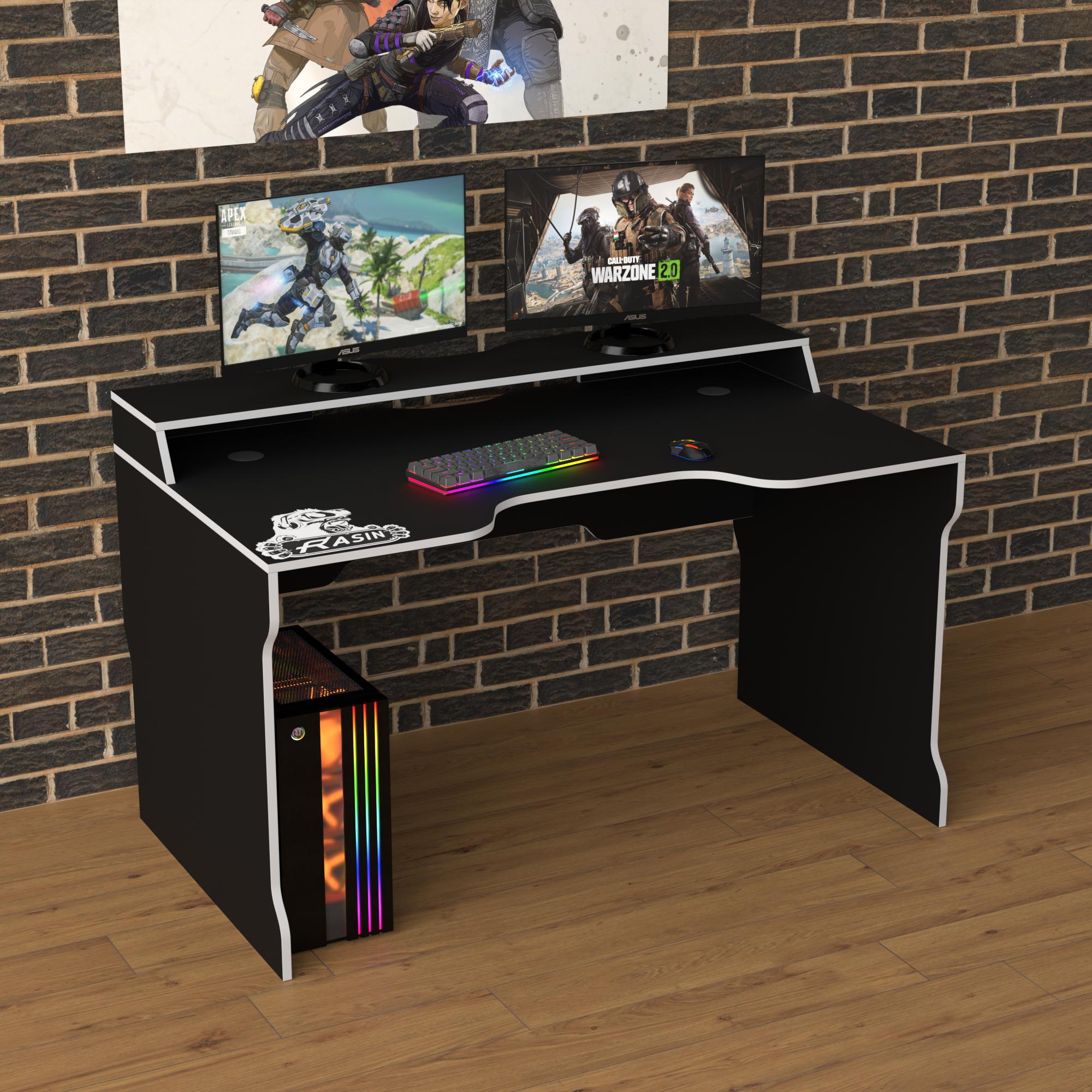 Стол геймерський ергономічний із надбудовою Zeus Rasin RS-22 із ЛДСП Чорно-білий (RS-23)