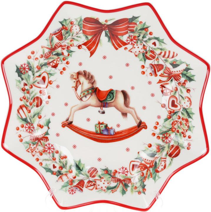 Блюдо в форме снежинки Рождественская фантазия фарфоровое 30 см (32326550)