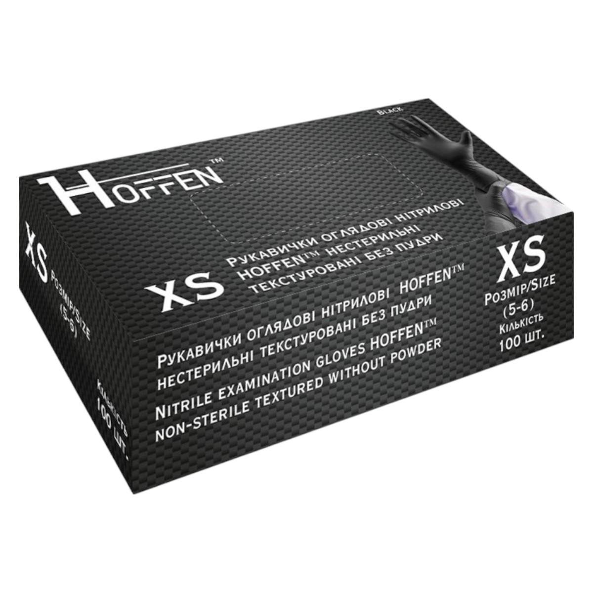 Перчатки нитриловые смотровые Hoffen непудрованные текстурированные 100 шт. XS Черный (HFN-13301) Перчатки нитриловые смотровые Hoffen непудрованные текстурированные 100 шт. XS Черный (HFN-13301)