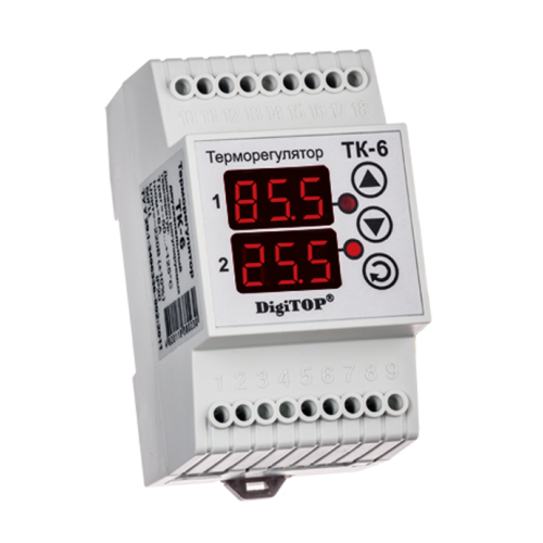 Терморегулятор цифровий двоканальний DigiTOP ТК-6 DS18B20 на DIN-рейку з датчиком (27871820)