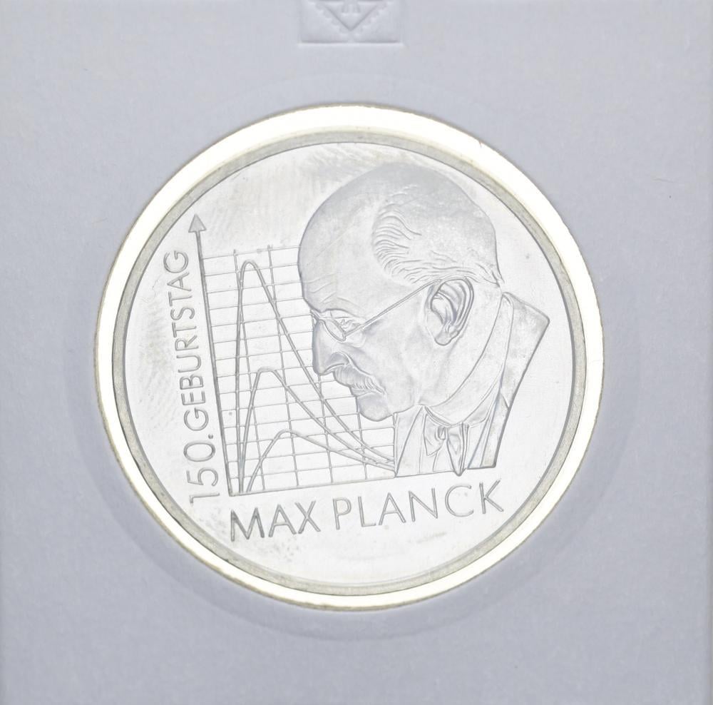 Коллекционная монета Германия 10 евро 2008 Макс Планк Серебро UNC (М10908)