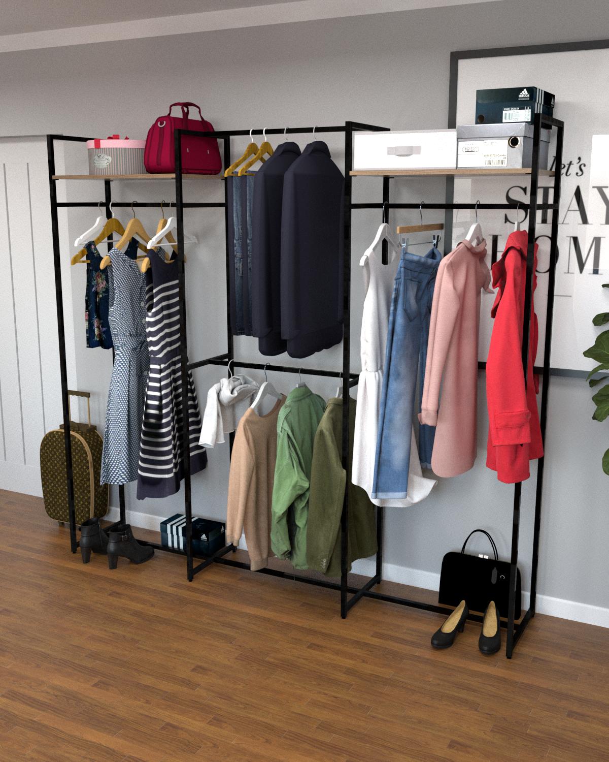 Стеллаж гардеробный EcoLoft Рейлан DSP-1374-4 в стиле лофт Монтеверде (32171307)