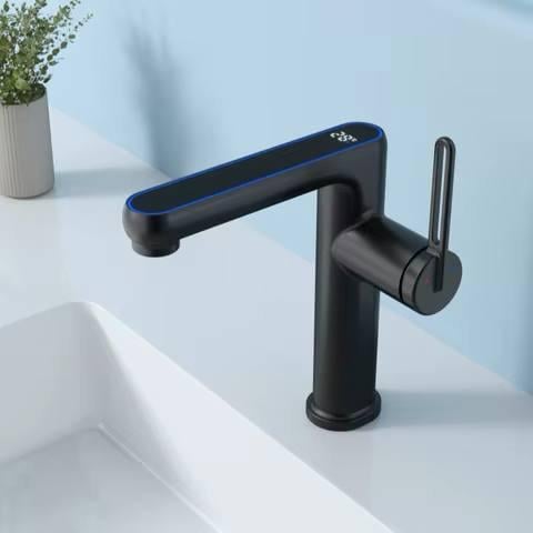 Змішувач для умивальника Kraft 5053 з датчиком температури і дисплеєм Чорний (5053)