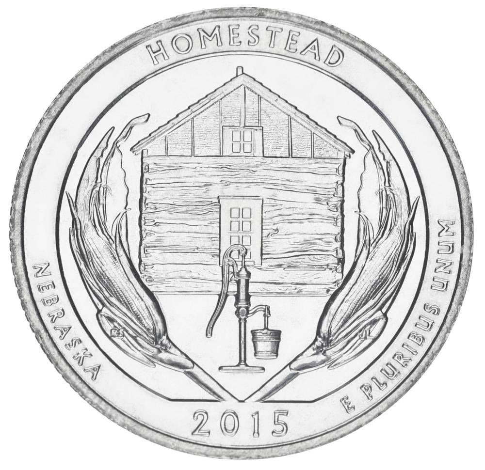 Коллекционная монета США 25 центов квотер 2015 P «Национальные парки Хоумстед 26-й парк» UNC KM 597