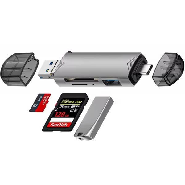 Кардридер U&P USB Type-C/USB 3.0/Micro USB-microSD/SD/USB 3.0 OTG Grey (SSE-U08-GY) - фото 2 Кардридер U&P USB Type-C/USB 3.0/Micro USB-microSD/SD/USB 3.0 OTG Grey (SSE-U08-GY) - фото 2