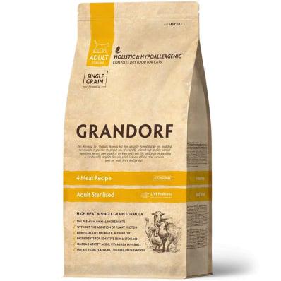 Корм сухой гипоаллергенный для котов Grandorf Living Probiotics 4 Meat & Brown Rice Sterilized 2 кг (24148829)