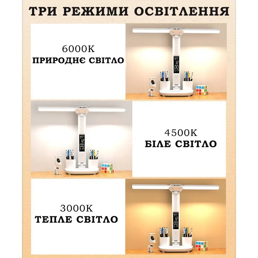 Лампа світлодіодна настільна на акумуляторі Doublehead з календарем - фото 8 Лампа світлодіодна настільна на акумуляторі Doublehead з календарем - фото 8