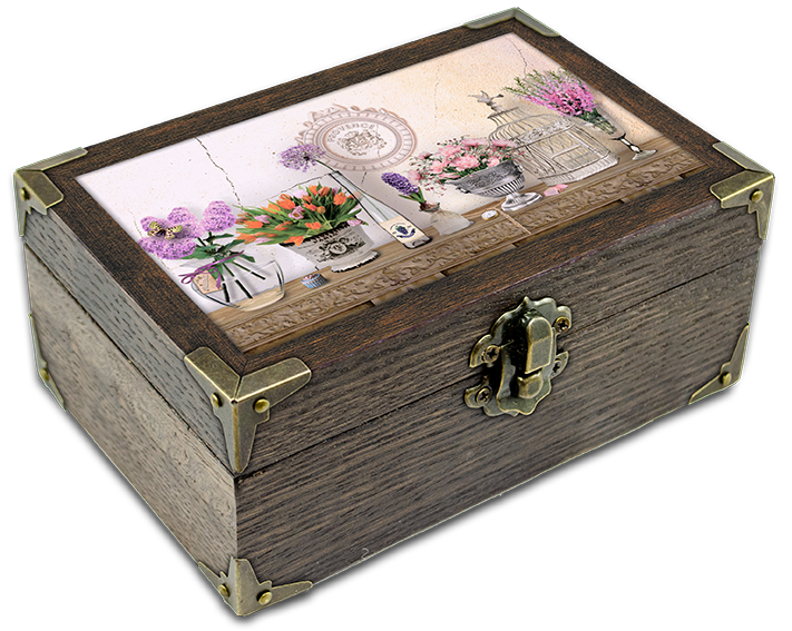 Скриня дерев'яна-еко Прованс Букет тюльпанів и дельфініумів 10х15 см Коричневий (пршк0304кп10х15)