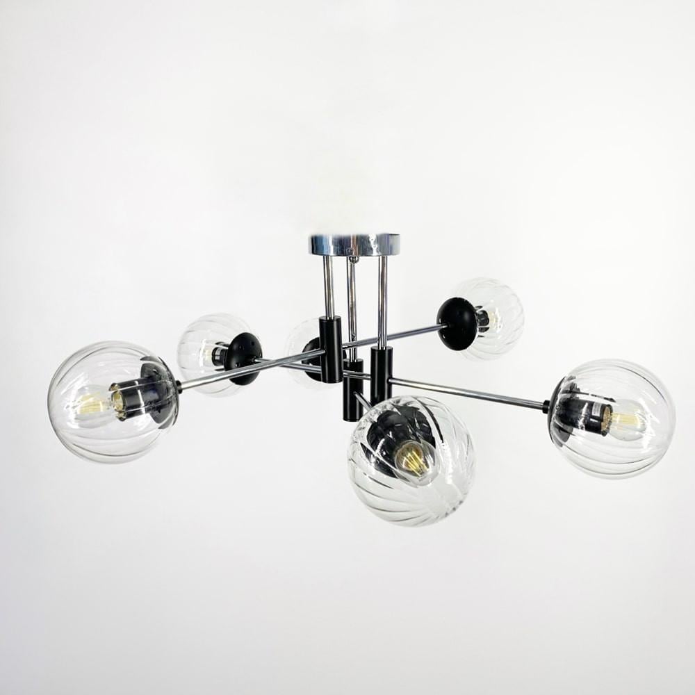 Люстра стельова на 6 прозорих плафонів Ø 70 см Хром (51797/6 CH+BK+CL) - фото 1