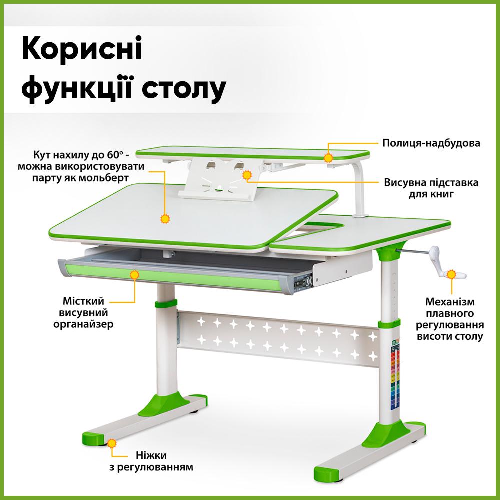 Шкільна ергономічна дитяча парта трансформер Evo-kids TH-320 W/Z Зелений - фото 11