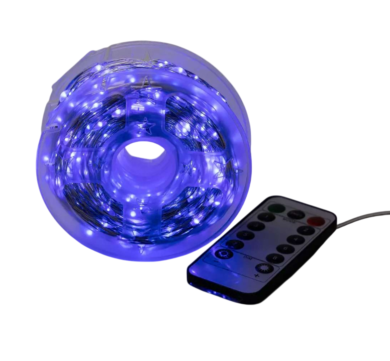 Гирлянда Роса нить с пультом 1000 LED 100 м от сети прозрачный провод Синий - фото 1
