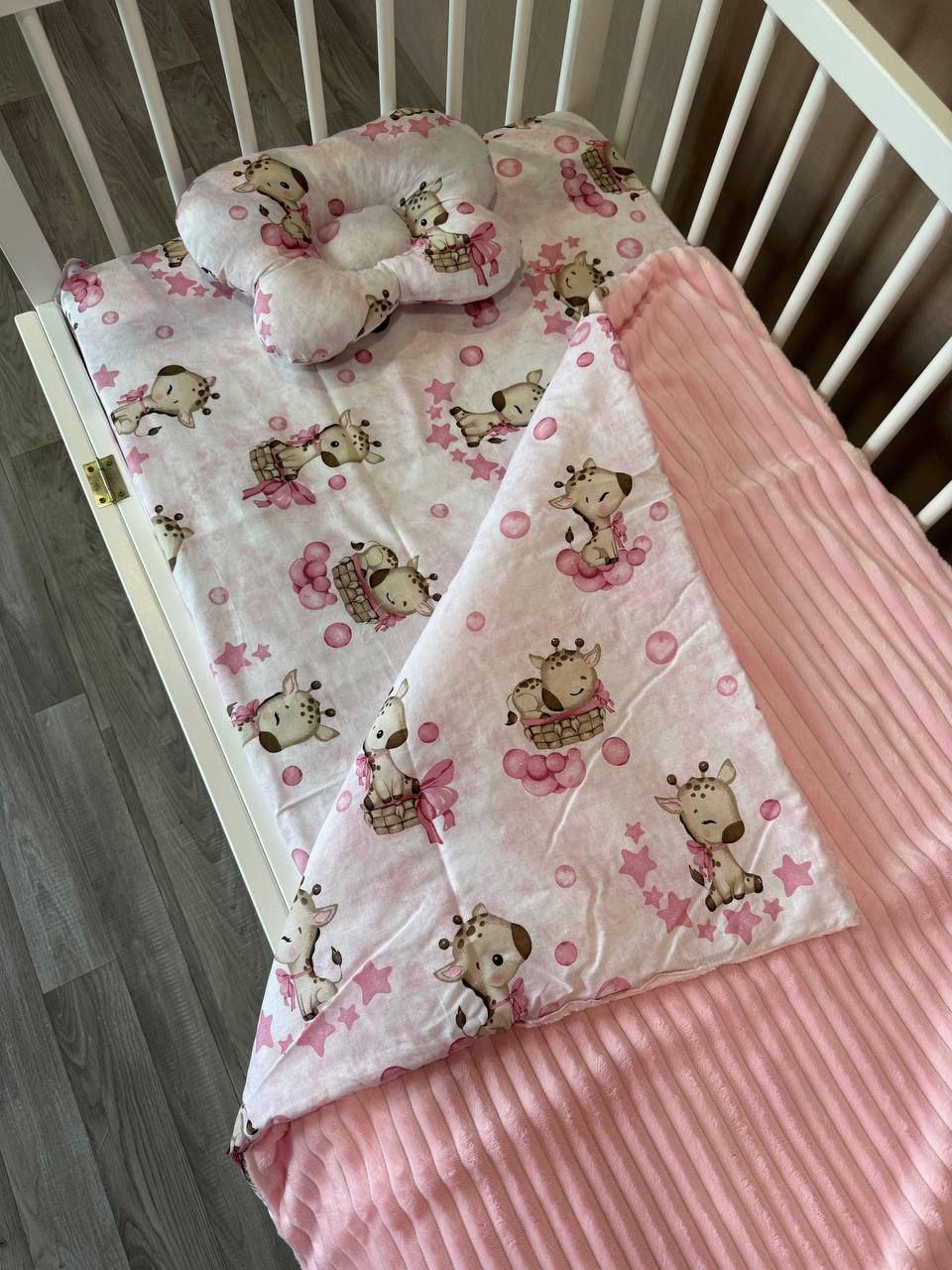 Комплект постельного белья Манюня Жираф из бязи для кроватки 78x98 см Розовый (П4К-am-manin-021)