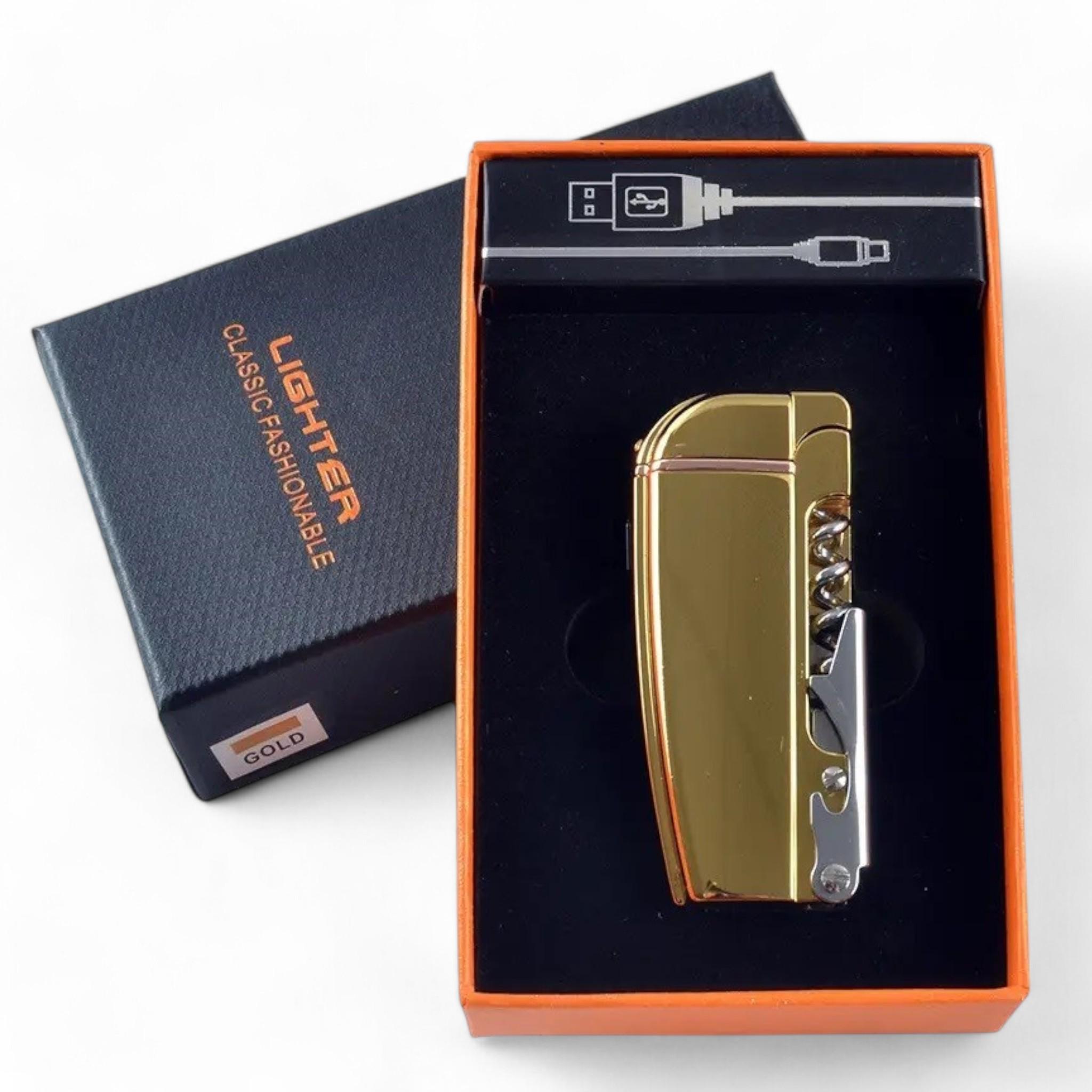 USB-запальничка мультитул Lighter плазмова електроімпульсна в подарунковій упаковці Gold (23471019)