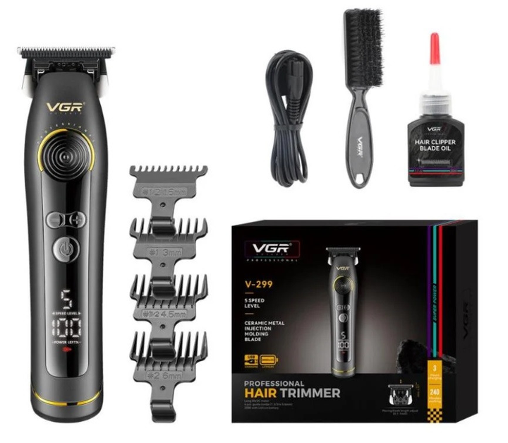 Тример акумуляторний VGR V-299 9000RPM 4 насадки LED-дисплей акумулятор 2000 mAh (ML-04848)