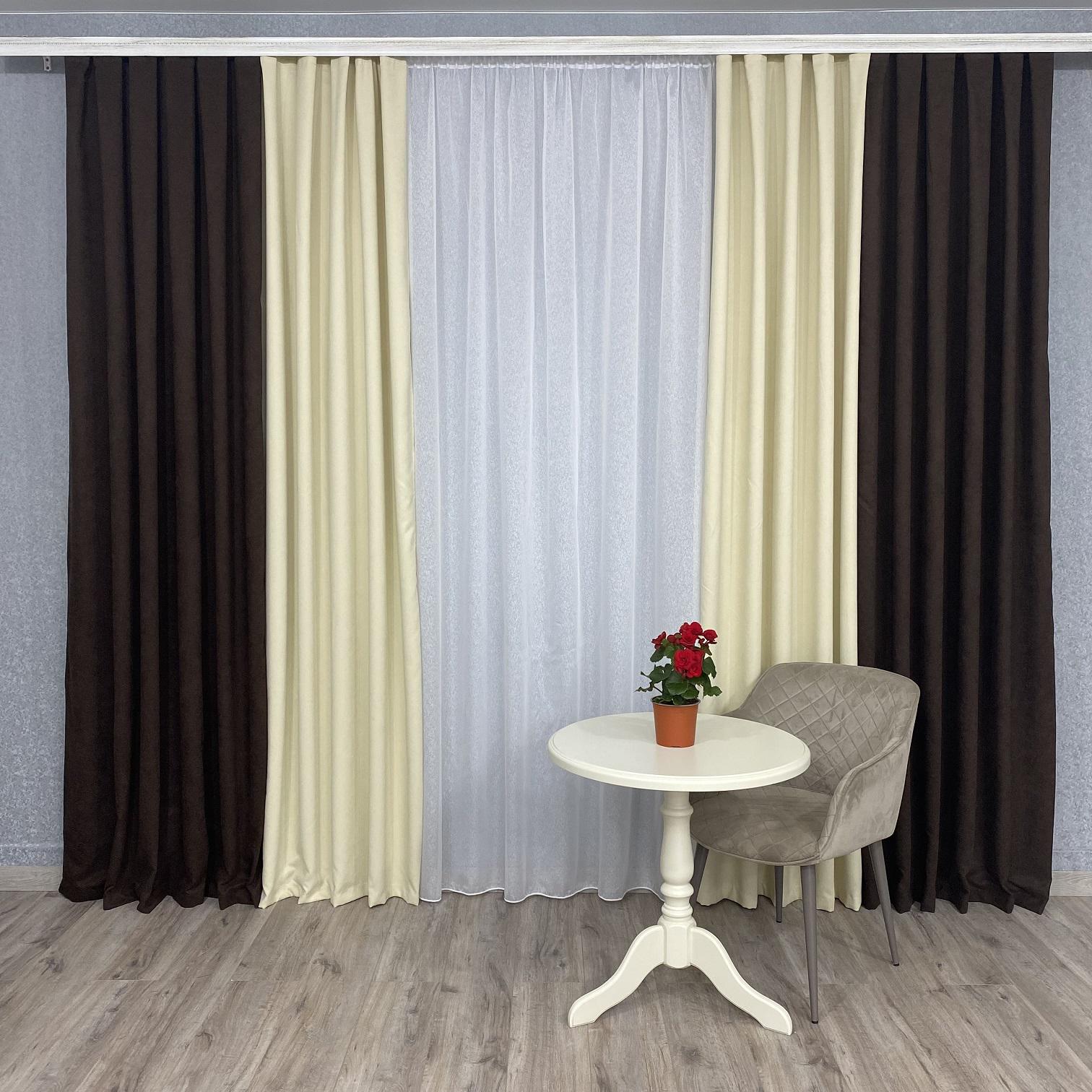 Шторы микровелюр TG Home Дуэт №450 1,50х2,70 м Шоколадно-кремовый (450-217/250)