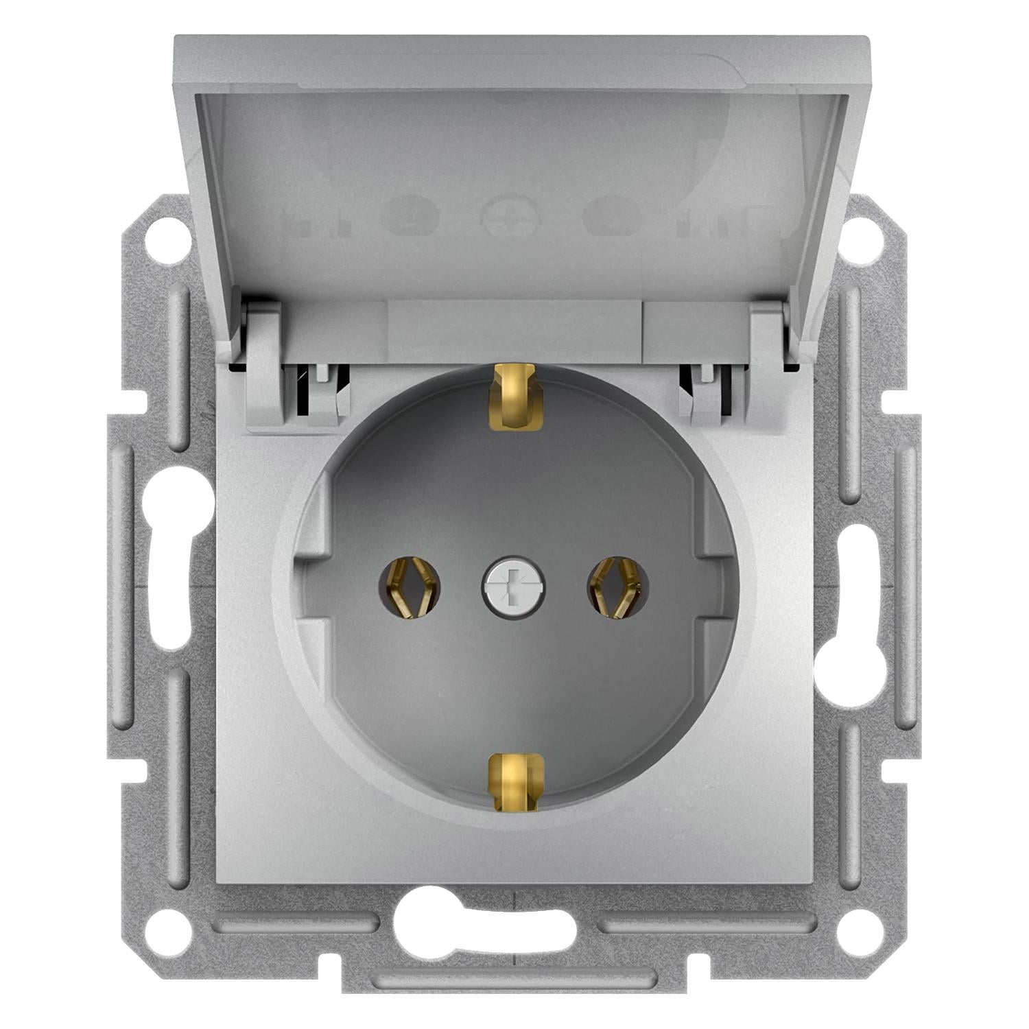 Розетка Schneider Electric Asfora с крышкой с заземлением Алюминий (EPH3100161)