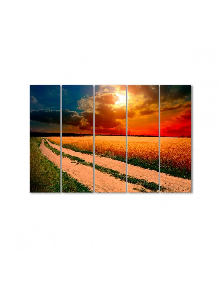 Картина модульная Солнце над пшеничным поле 5 модулей 80x120 см (013256Pejzazh)