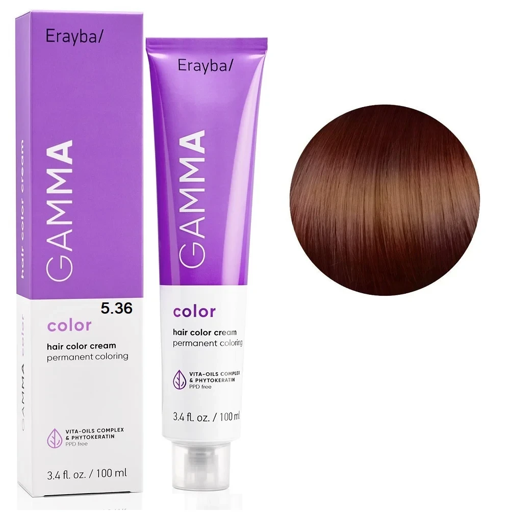 Краска для волос перманентная Erayba Gamma Color Cream 5/36 Светлый золотисто-коричневый каштановый 100 мл