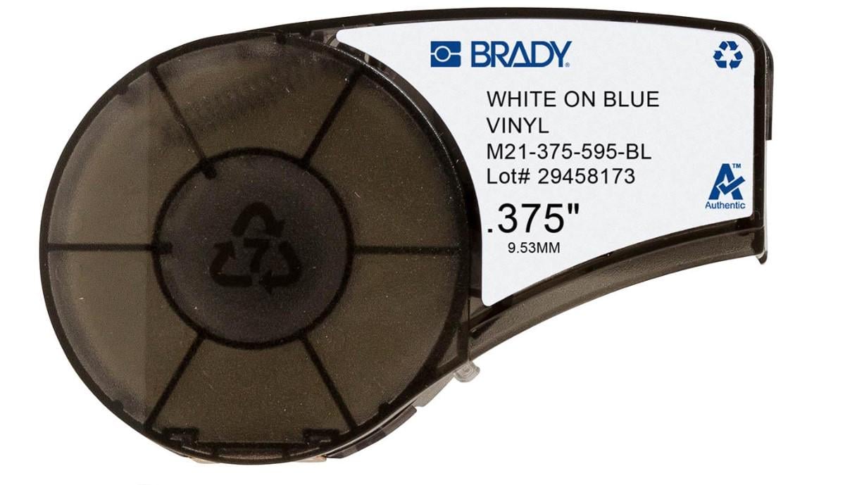 Лента для принтеров этикеток BRADY M21-375-595-BL винил 9,53 мм х 6,4 м Белый на синем