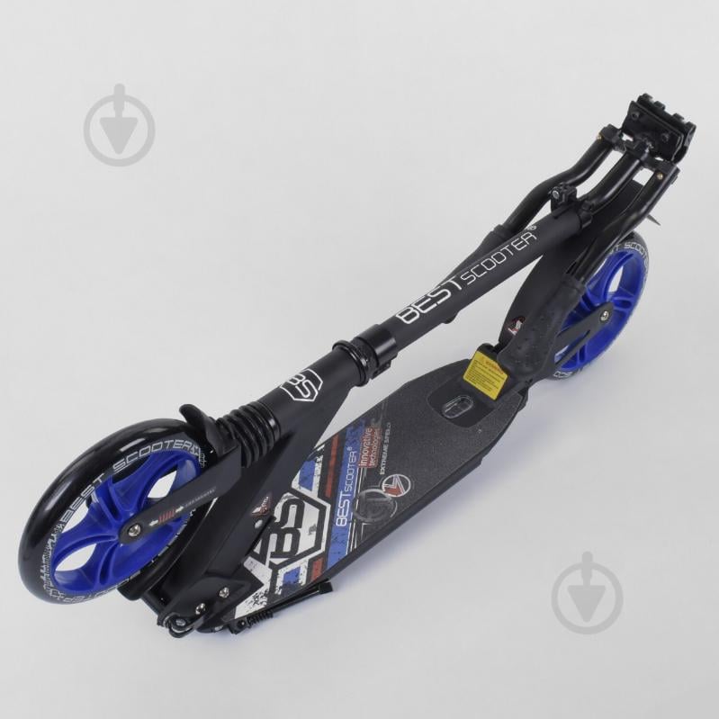 Самокат алюминиевый Best Scooter с PU колесами, 2 аммортизаторами Black/Blue (92088) - фото 3