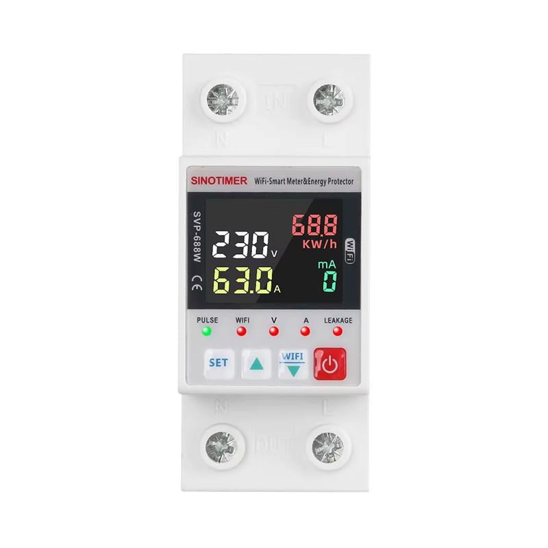 Реле умное WiFi Sinotimer цветной дисплей/полной защитой/счетчиками/таймером 1P+N 63A 230V Smart Life/Tuya (SVP-688WC)